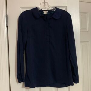J. Crew Womens Long Sleeve Button Up Navy‎ Career Blouse Peter Pan Collar Preppy
